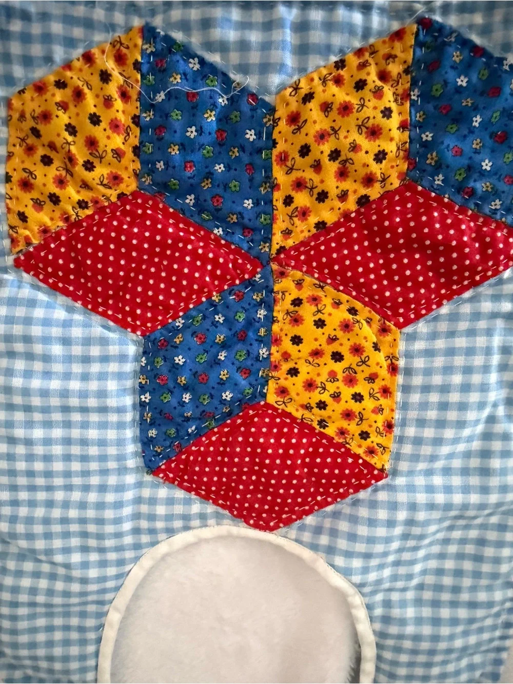 Vintage baby Yellow, Blue, Green Gingham Applique Bib Set